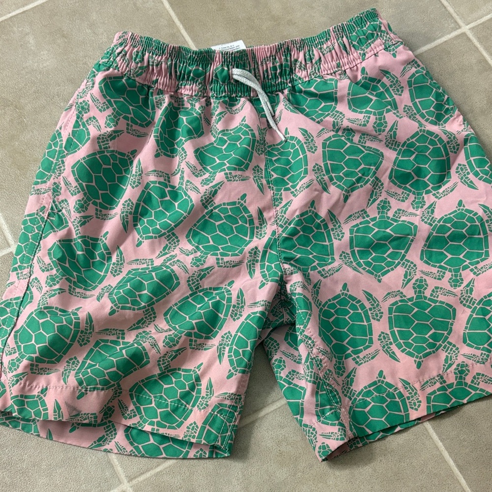 Crewcuts Kids Swim Trunks - Pink and Green Turtle Print